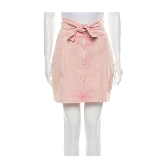 Ulla Johnson Pink Washed Tie Drew Denim Tie Mini Skirt Size 2 - Picture 2 of 4